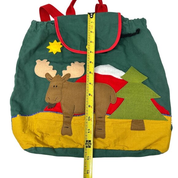 Stephen Joseph Kids Backpack Canvas Felt Moose Nature Green Yellow Red Straps - Picture 14 of 15